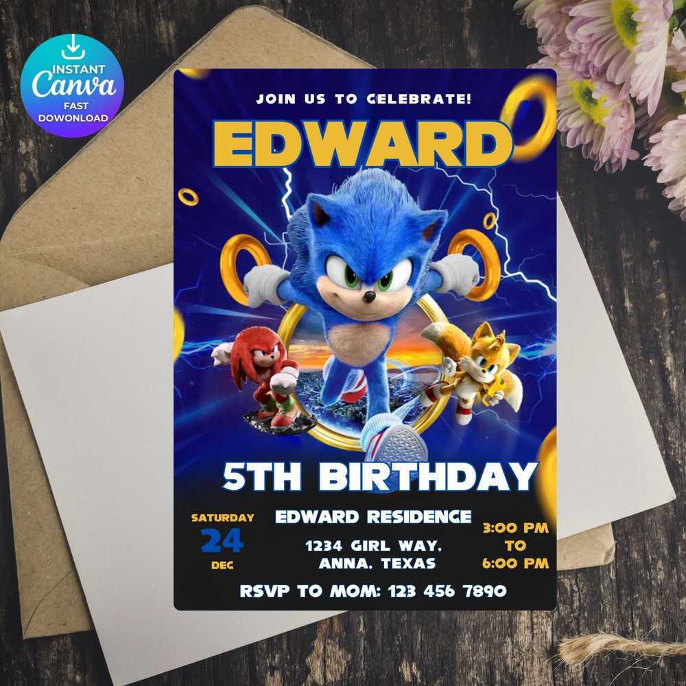 Sonic Editable Birthday Invitation Hedgehog Party Invitation Template Printable For Boy And Girl In 5