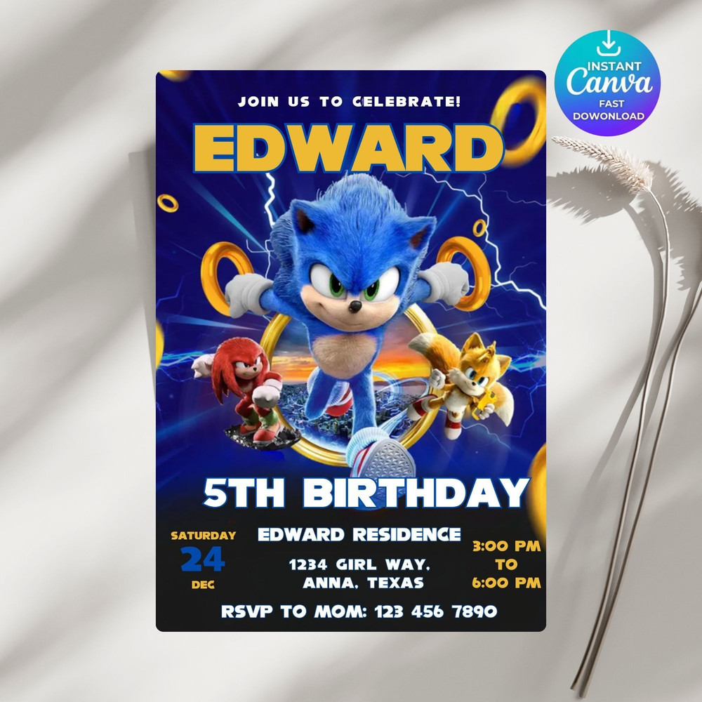 Sonic Editable Birthday Invitation Hedgehog Party Invitation Template Printable For Boy And Girl In 0