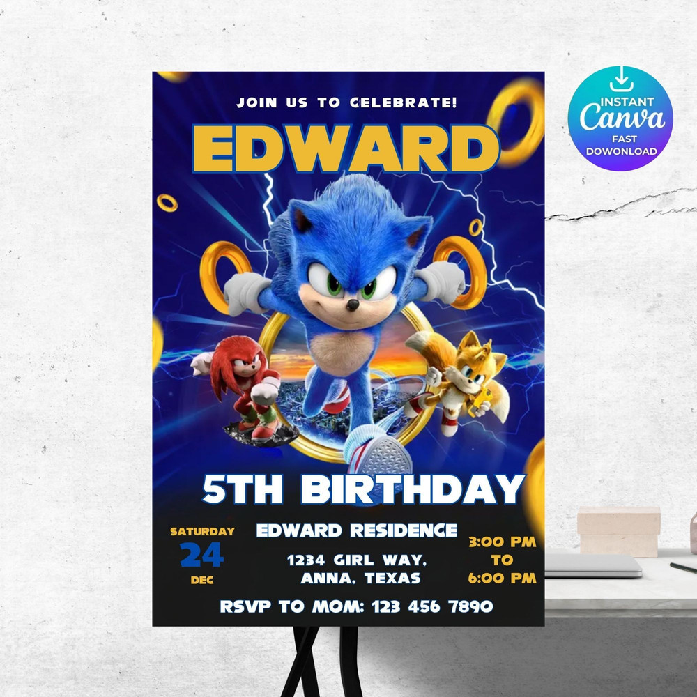 Sonic Editable Birthday Invitation Hedgehog Party Invitation Template Printable For Boy And Girl In 6