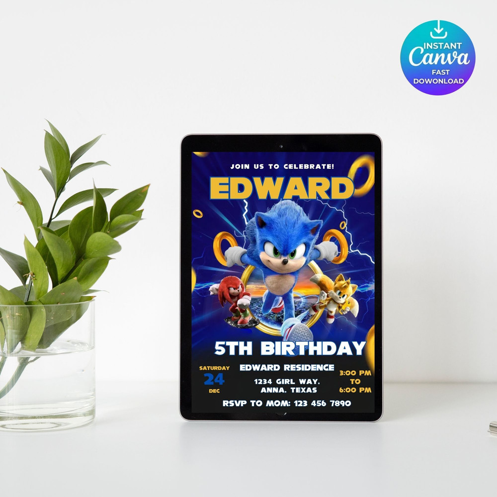 Sonic Editable Birthday Invitation Hedgehog Party Invitation Template Printable For Boy And Girl In 7