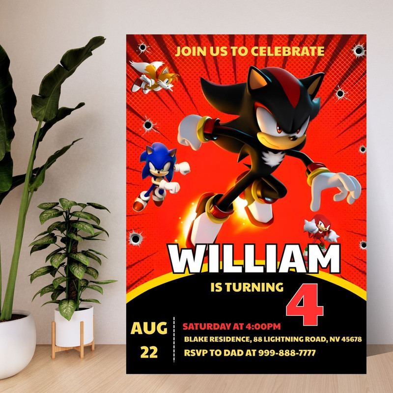 Sonic 5 Birthday Invitation Super Hedgehog Boys Party Invite Super Sonic Party Invitation Editable 2