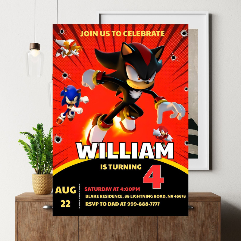 Sonic 5 Birthday Invitation Super Hedgehog Boys Party Invite Super Sonic Party Invitation Editable 4
