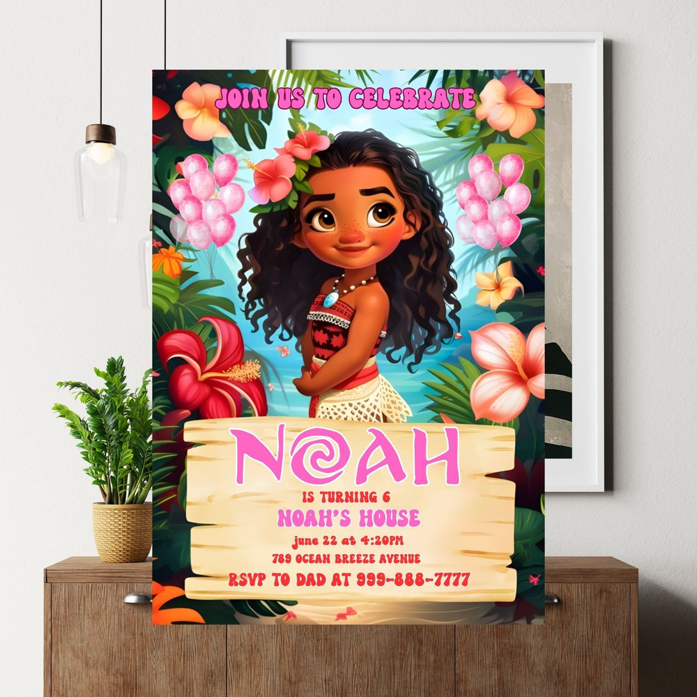 Baby Moana Birthday Invitation Moana Girls Luau Party Digital Invitation Cute Moana Cartoon Kids Bi 4