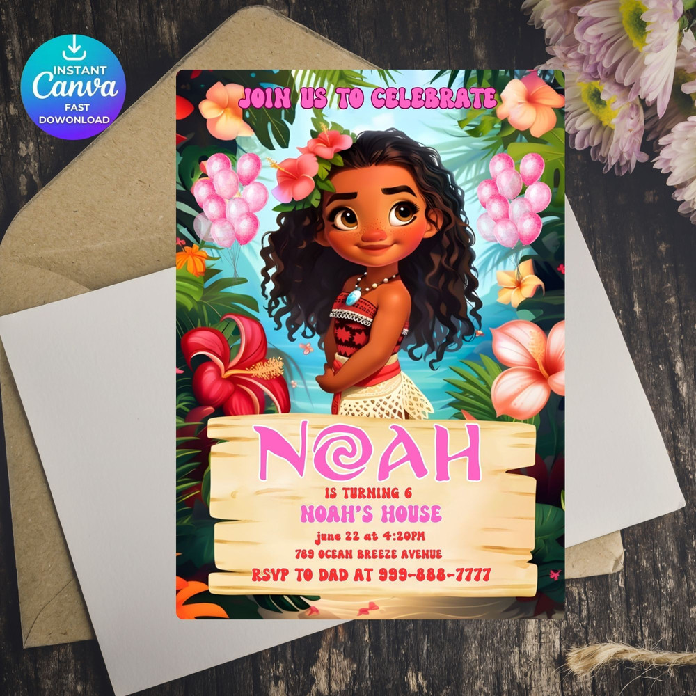 Baby Moana Birthday Invitation Moana Girls Luau Party Digital Invitation Cute Moana Cartoon Kids Bi 0