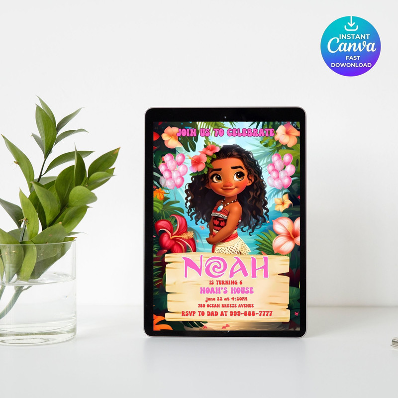 Baby Moana Birthday Invitation Moana Girls Luau Party Digital Invitation Cute Moana Cartoon Kids Bi 7
