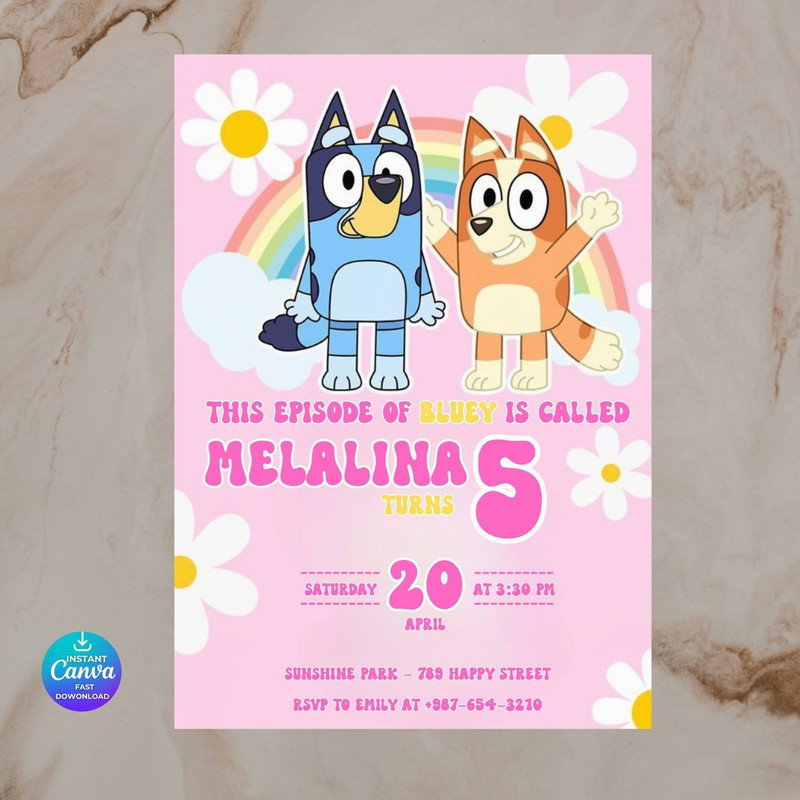 Bluey Birthday Invitation Editable Template For Kids Party Blue Dog Printable Invite Digital Downlo 0