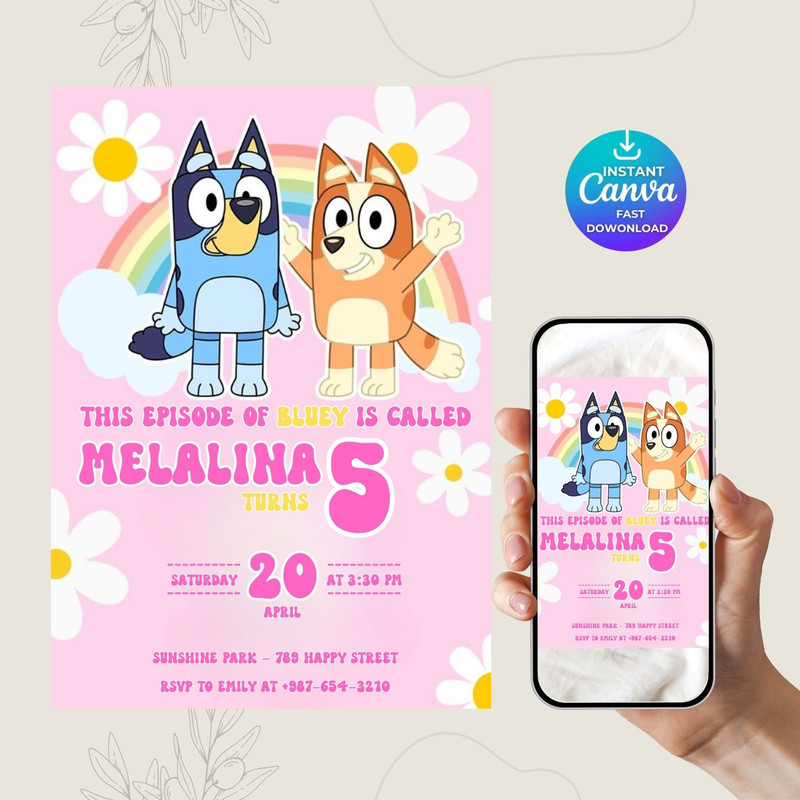 Bluey Birthday Invitation Editable Template For Kids Party Blue Dog Printable Invite Digital Downlo 9