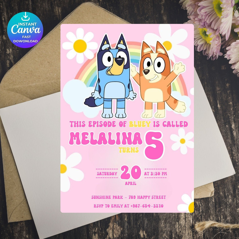 Bluey Birthday Invitation Editable Template For Kids Party Blue Dog Printable Invite Digital Downlo 4