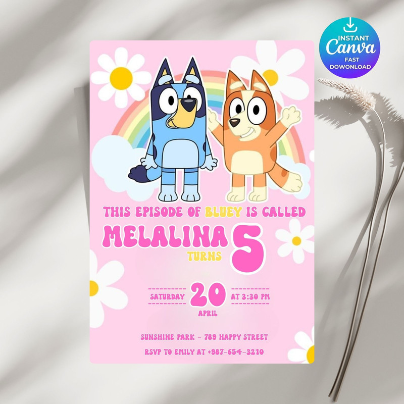 Bluey Birthday Invitation Editable Template For Kids Party Blue Dog Printable Invite Digital Downlo 5