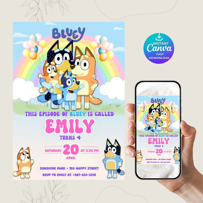 Editable Bluey Party Invitation For Boys And Girls Birthday Template Digital Printable Blue Dog Inv 9