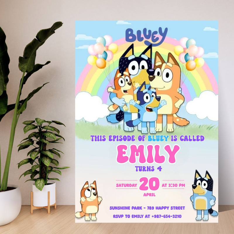 Editable Bluey Party Invitation For Boys And Girls Birthday Template Digital Printable Blue Dog Inv 0
