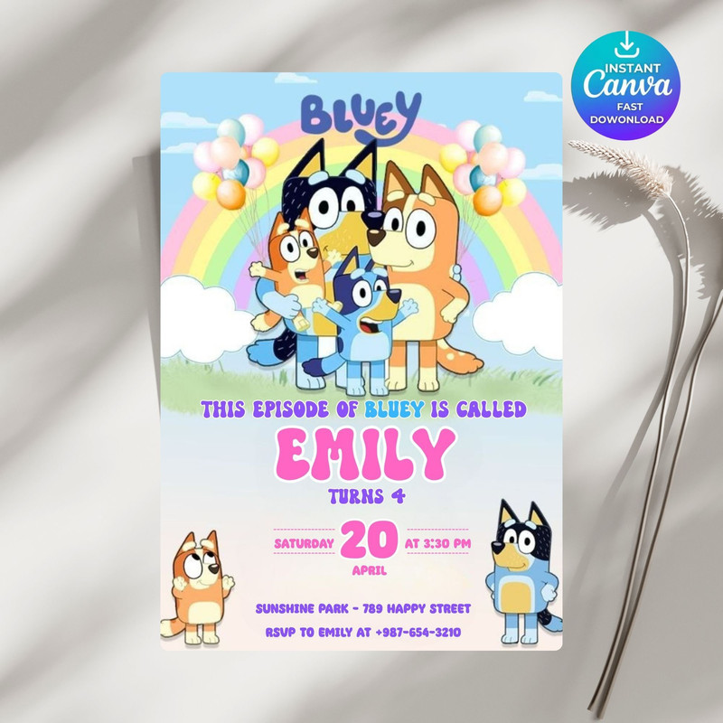 Editable Bluey Party Invitation For Boys And Girls Birthday Template Digital Printable Blue Dog Inv 5