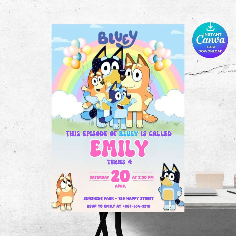 Editable Bluey Party Invitation For Boys And Girls Birthday Template Digital Printable Blue Dog Inv 6