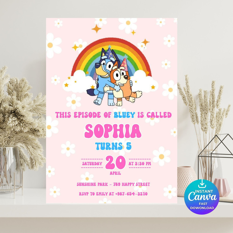 Bluey Editable Birthday Invitation Digital Birthday Party Invitation Digital Bday Party Invite Blue 3