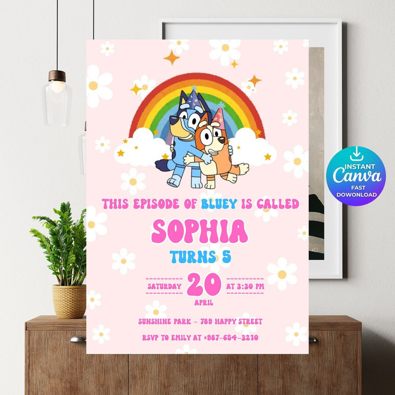 Bluey Editable Birthday Invitation Digital Birthday Party Invitation Digital Bday Party Invite Blue 4