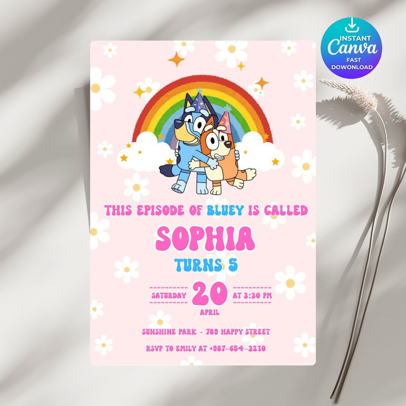 Bluey Editable Birthday Invitation Digital Birthday Party Invitation Digital Bday Party Invite Blue 0