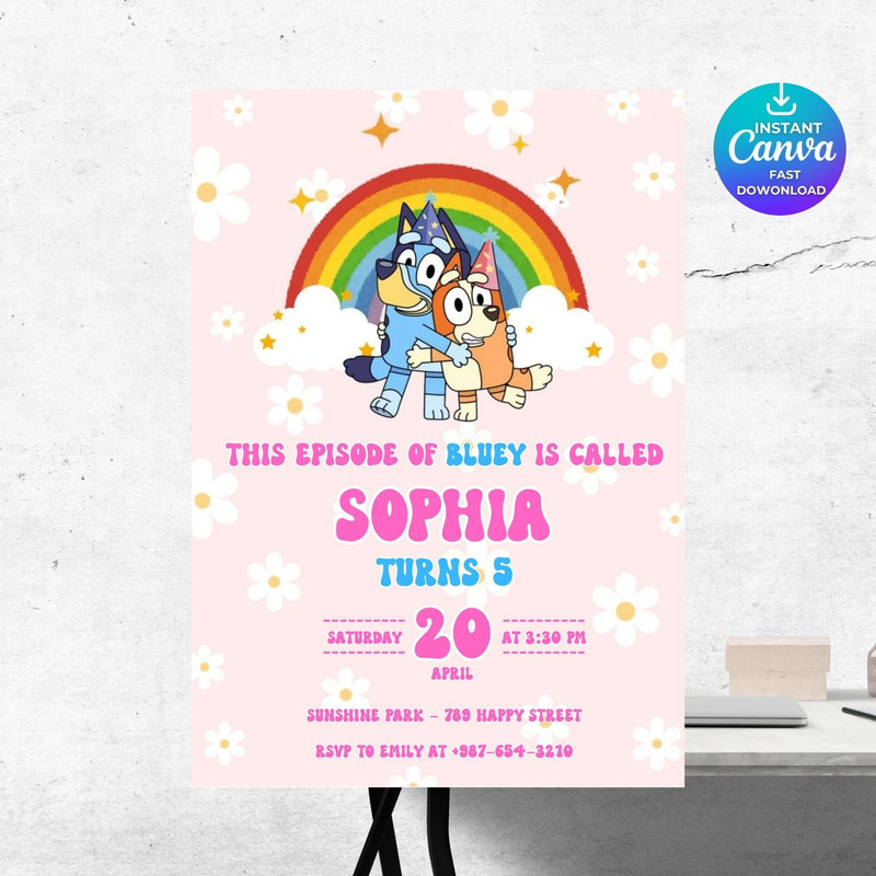 Bluey Editable Birthday Invitation Digital Birthday Party Invitation Digital Bday Party Invite Blue 6