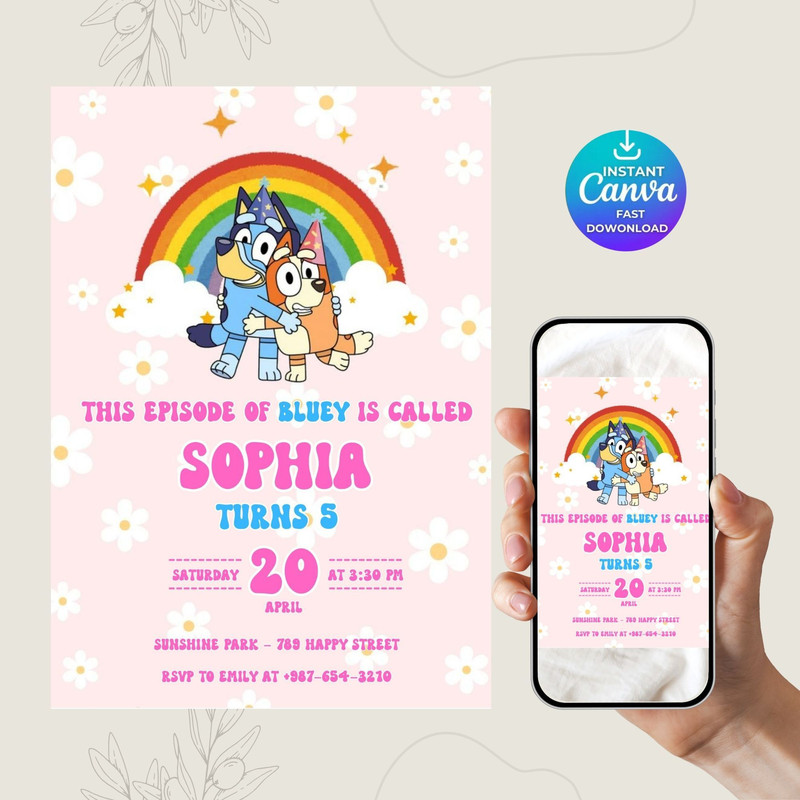 Bluey Editable Birthday Invitation Digital Birthday Party Invitation Digital Bday Party Invite Blue 9