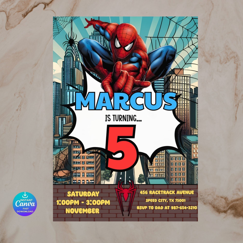 Spider Man Invitation Spiderman Boys Birthday Party Digital Invitation Kids Birthday Card Digital D 1