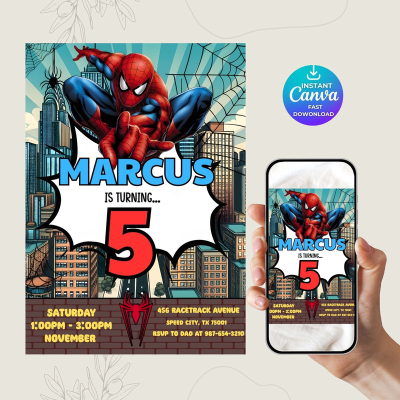 Spider Man Invitation Spiderman Boys Birthday Party Digital Invitation Kids Birthday Card Digital D 9