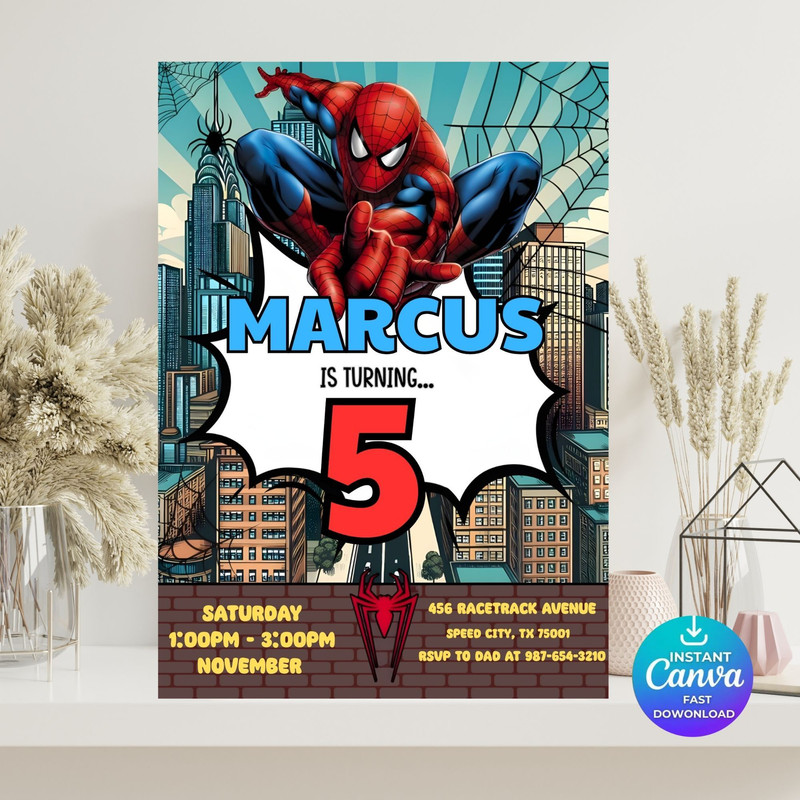 Spider Man Invitation Spiderman Boys Birthday Party Digital Invitation Kids Birthday Card Digital D 3