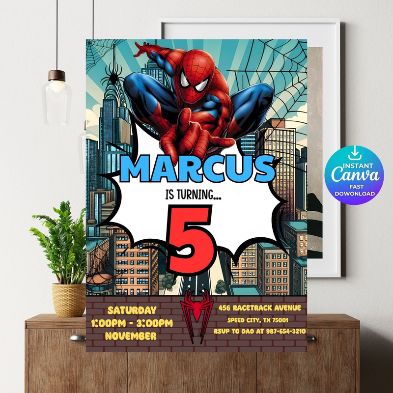 Spider Man Invitation Spiderman Boys Birthday Party Digital Invitation Kids Birthday Card Digital D 4