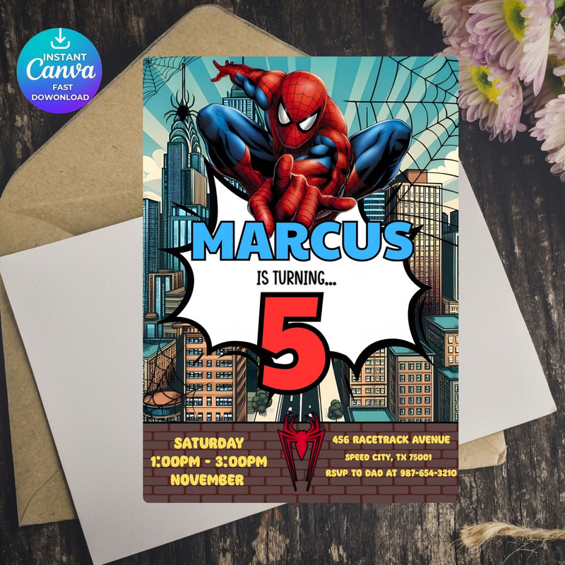Spider Man Invitation Spiderman Boys Birthday Party Digital Invitation Kids Birthday Card Digital D 5
