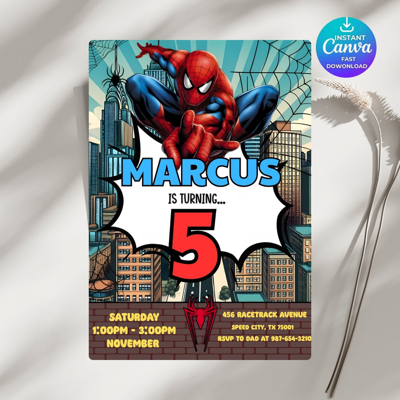 Spider Man Invitation Spiderman Boys Birthday Party Digital Invitation Kids Birthday Card Digital D 0