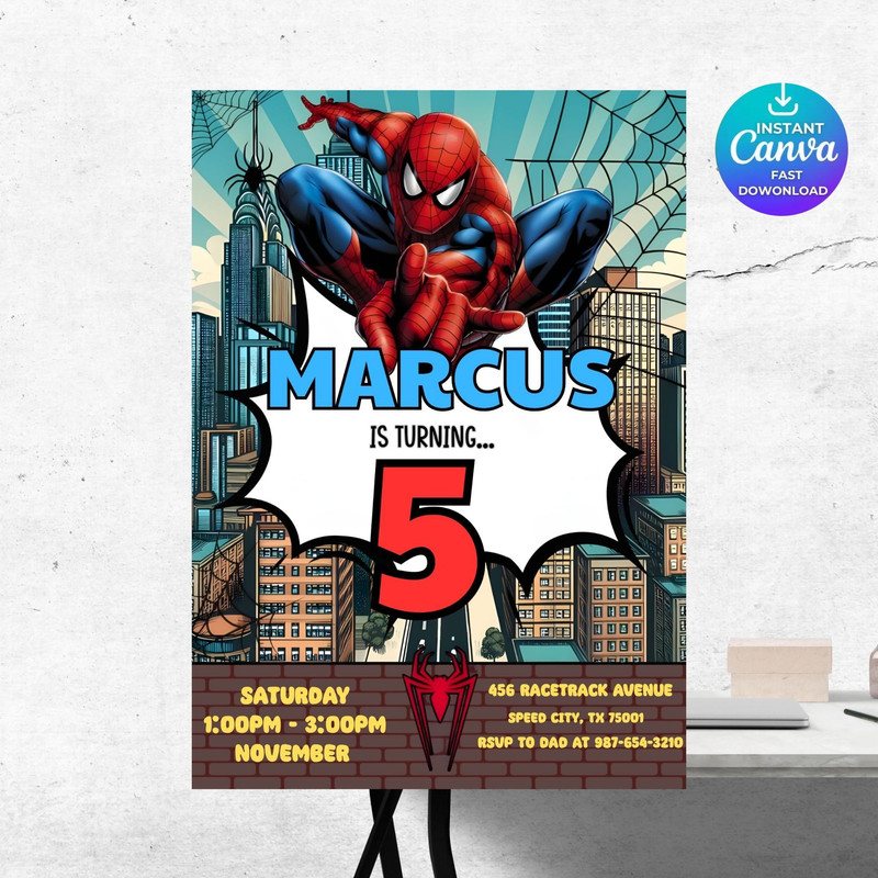 Spider Man Invitation Spiderman Boys Birthday Party Digital Invitation Kids Birthday Card Digital D 6
