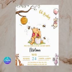 editable winnie the pooh baby shower invitation, digital invitation oh boy, winnie the pooh invitation, pooh printable
