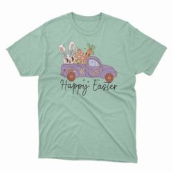 jesus christian bible verse tee cute bunnies egg truck happy easter vibe day trendy retro unisex trending tee shirt