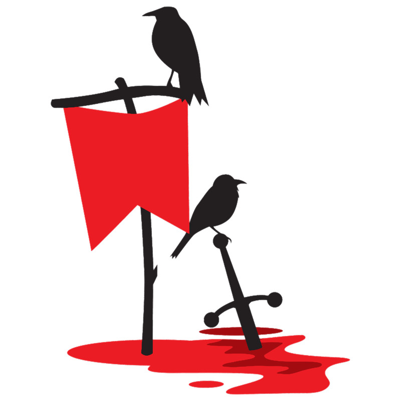Black crows standing vigil on a blood red battlefield.png