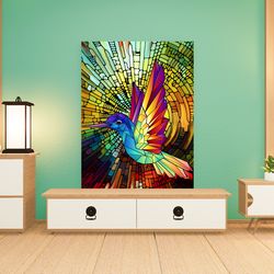 Stained glass wall art hummingbird,wall art decor,home decor, living room decor,modern wall art decor, wall art print.