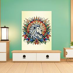 Stained glass art designed wall art lion, wall art decor, wall art print, digital downloadable, modern living room decor