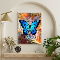 Stained glass art, wall art abstract home decor, wall art print butterfly, wall art living room decor, bedroom wall art.