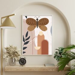 Boho animal beige, brown butterfly wall art print, living room wall art print, bedroom design,digital printable wall art