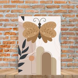 Boho animal beige, brown butterfly geometric design,geometric wall art, living room wall art print, printable wall art.