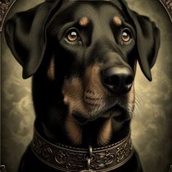 Gothic Rottweiler Portrait, Printable Wall Art, Digital File, Dark Home Decor, Dog Lover Gift, Livingroom Wall Art Print