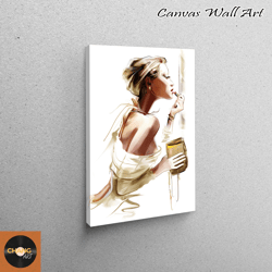 wall art, gift for her, wall decor, woman applying lipstick painting print, abstract woman art canvas, woman printed,