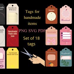 Tags for handmade items. Handmade label. DIY gift tag. Handmade stickers. Business stickers.  Made by hand with love