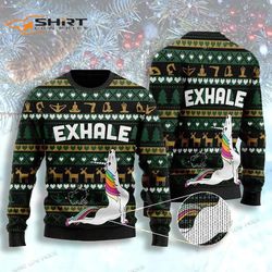 exhale yoga unicorn christmas ugly christmas sweater