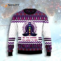 yoga be the change ugly christmas sweater