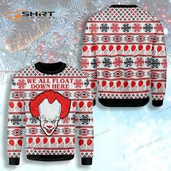 we all float down here horror clown pennywise ugly christmas sweater