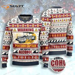 warning pontoon captain may contain alcohol ugly christmas sweater