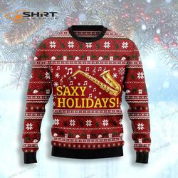 saxy holidays saxophone ugly christmas sweater