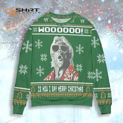 ric flair woooo is how i say merry christmas snowflake ugly ugly christmas sweater