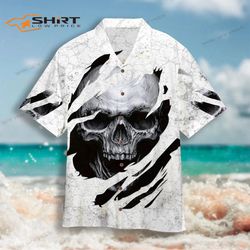 skull black aloha hawaiian shirt for men and women