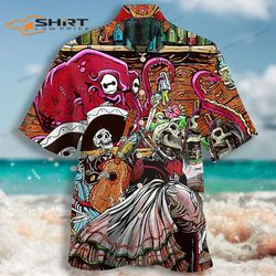 skull bartender play together hawaiian shirt