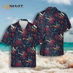 skull barber hawaiian shirt, hairdressing outfit for men