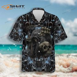 skull grim reaper hawaiian shirt for men women